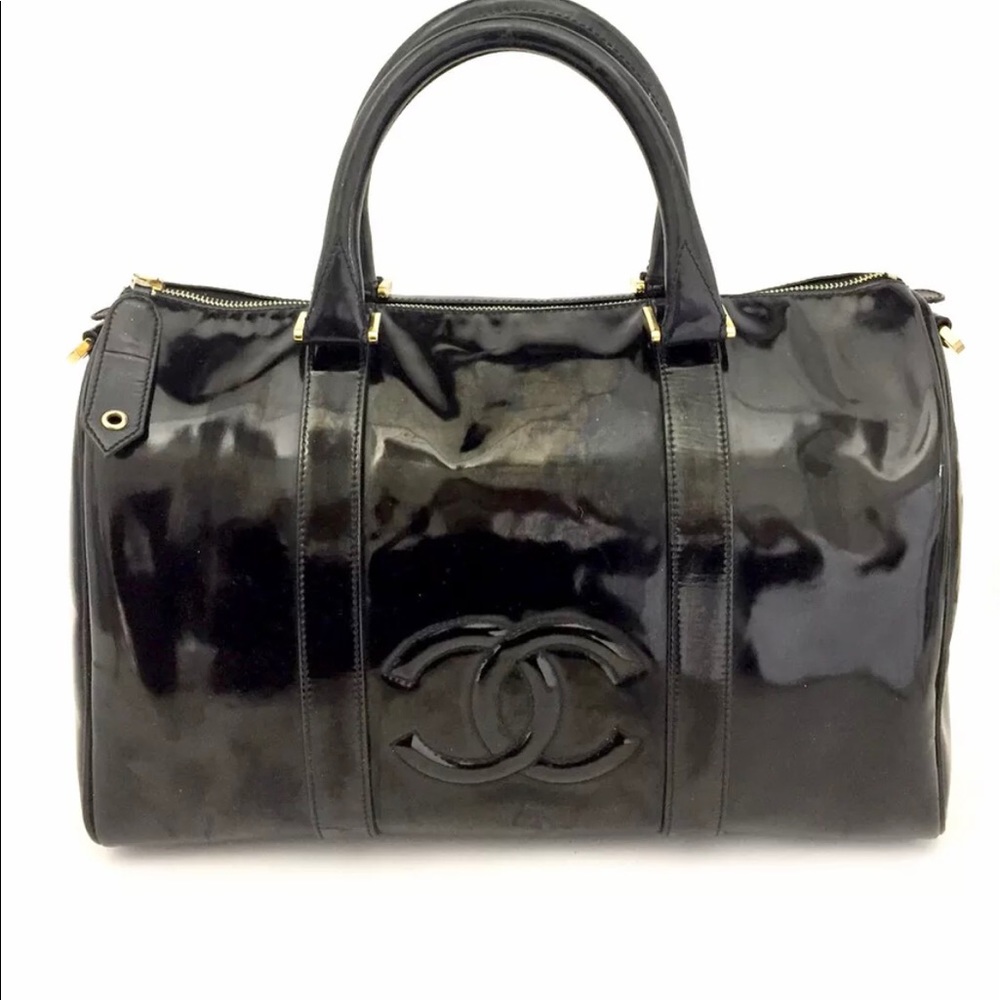 Chanel Authentic Patent Leather Black Boston Bag